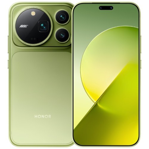 Honor Magic9 Pro Max verde, vedere față și spate cu modulul foto ARRI