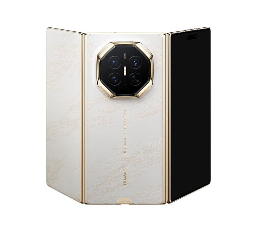 Huawei Mate XT2 Ultimate Design, ediția albă cu accente aurii, desfăcut parțial