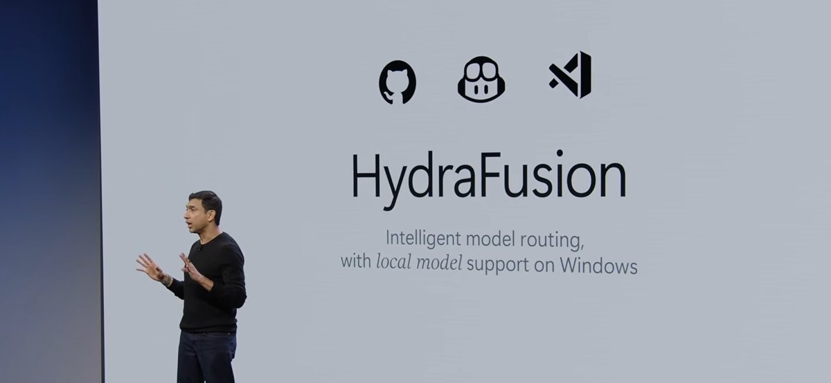 Slide de la evenimentul Microsoft cu HydraFusion: rutare inteligentă între modele, cu suport pentru modele locale pe Windows