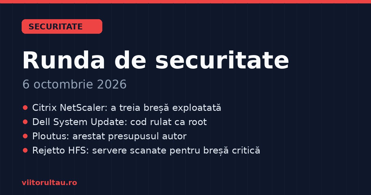 Runda de securitate, 6 octombrie 2026: a treia breșă Citrix exploatată în două săptămâni, Dell cu cod rulat ca root și arestare în cazul malware-ului care golea bancomate