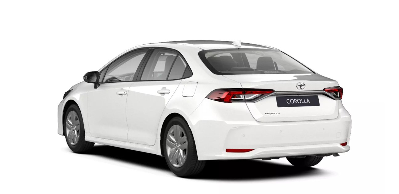 Toyota Corolla Sedan din spate 3/4, culoare albă