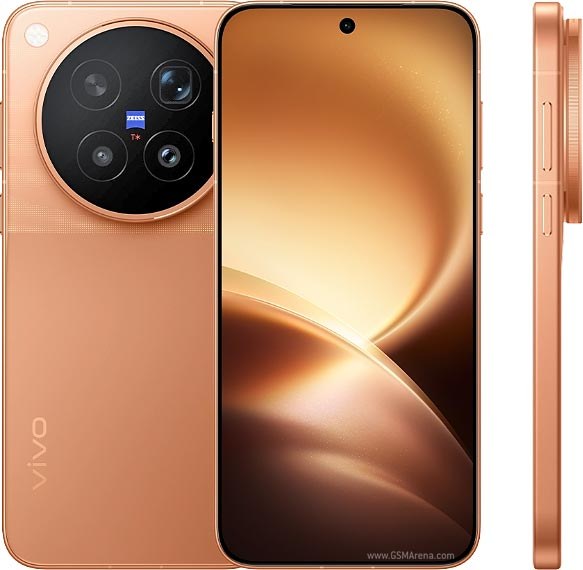 vivo X500 Pro Max, vedere față, spate și profil, culoarea portocalie