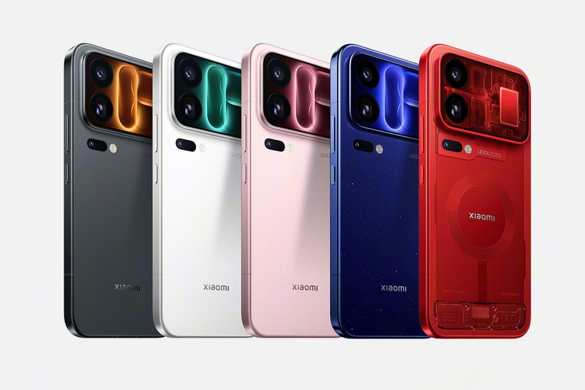 Telefoane Xiaomi 18 Pro în cinci culori, văzute din spate, cu ecranul secundar de lângă camere